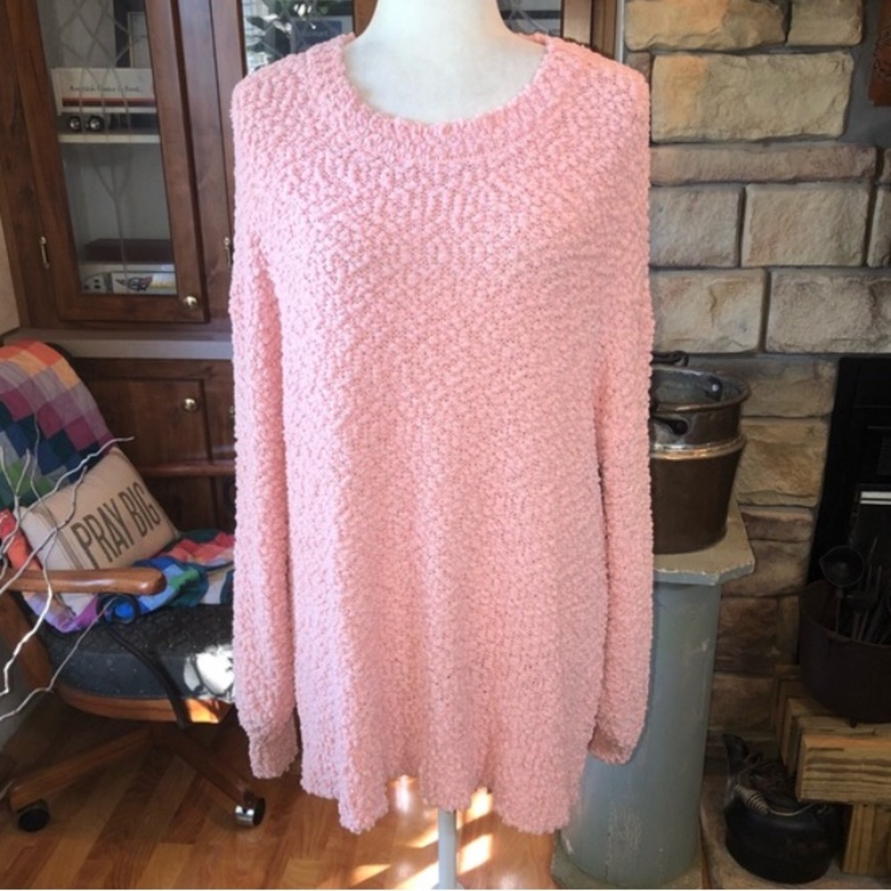 ZENANA PREMIUM SIZE XLARGE PEACH/PINK COLORED OVERSIZED POPCORN SWEATER.